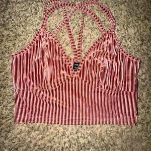 SHEIN Velvet Striped Crop Top in Pink